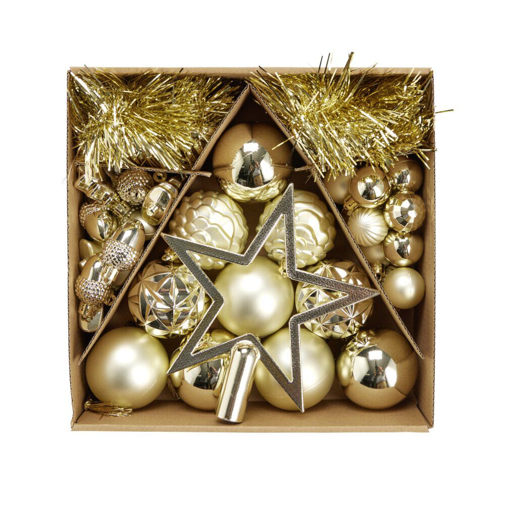 Kit décoration sapin de No&euml;l plastique doré 40 pièces