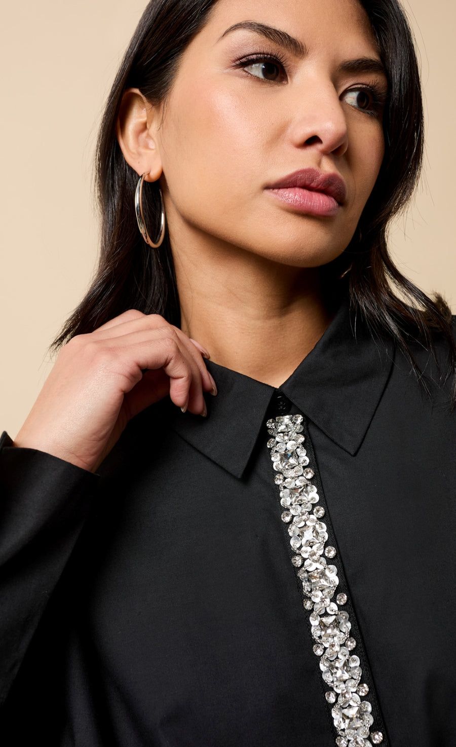 Little Mistress Black Embelished Trim Detail Shirt