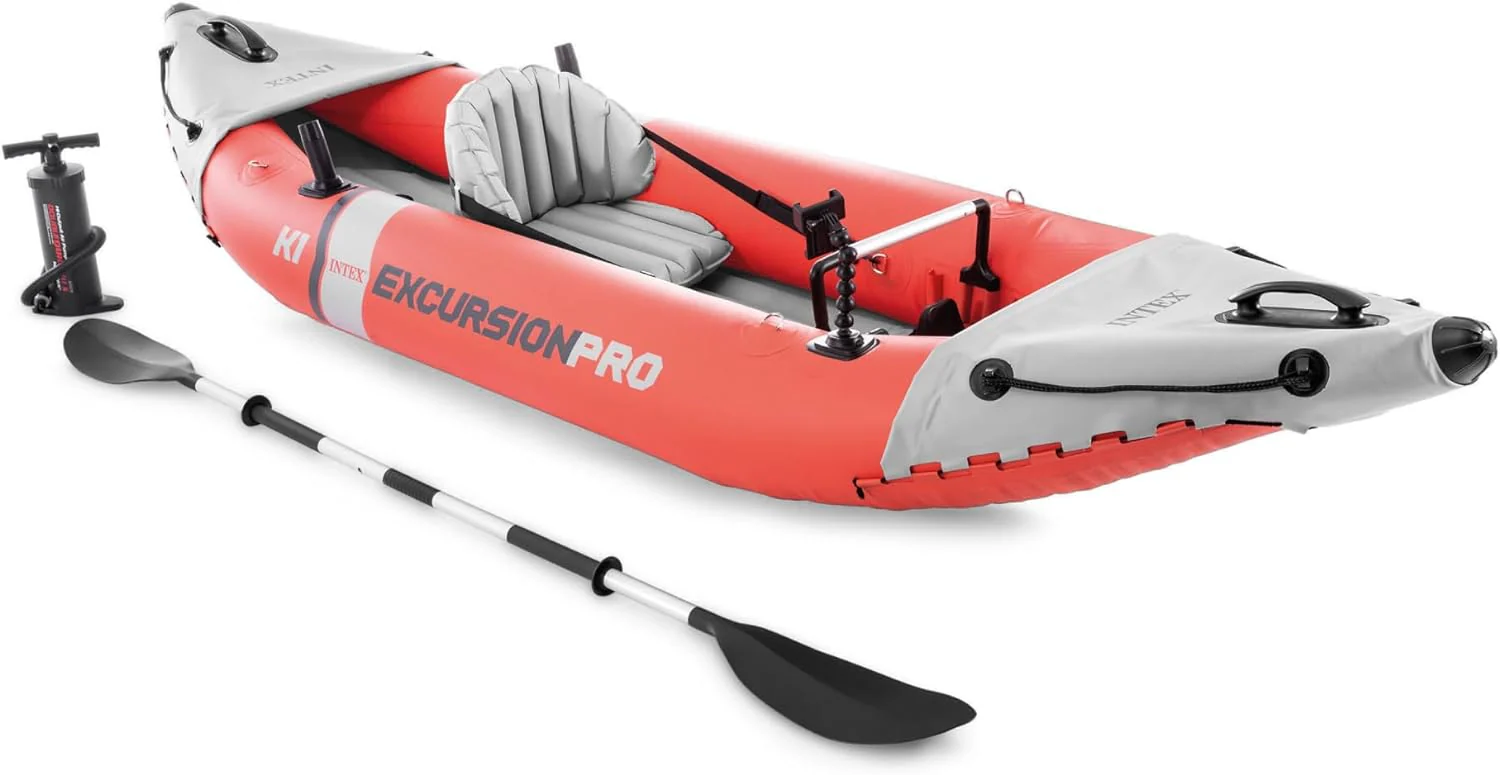Excursion Pro Inflatable Kayak Series: Includes Deluxe 86in Kayak Paddles and High-Output Pump �C SuperTough PVC �C Adjustable Bucket Seat �C Fishing Rod Holders �C Grab Handles(1-Person/Kayak Set)