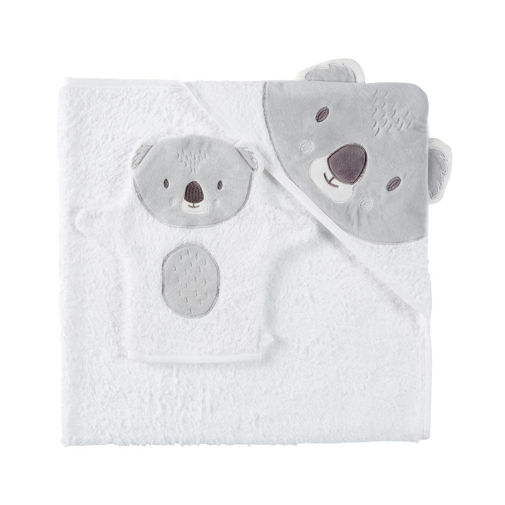 KOALA - Sortie de bain bébé en coton blanc et gris