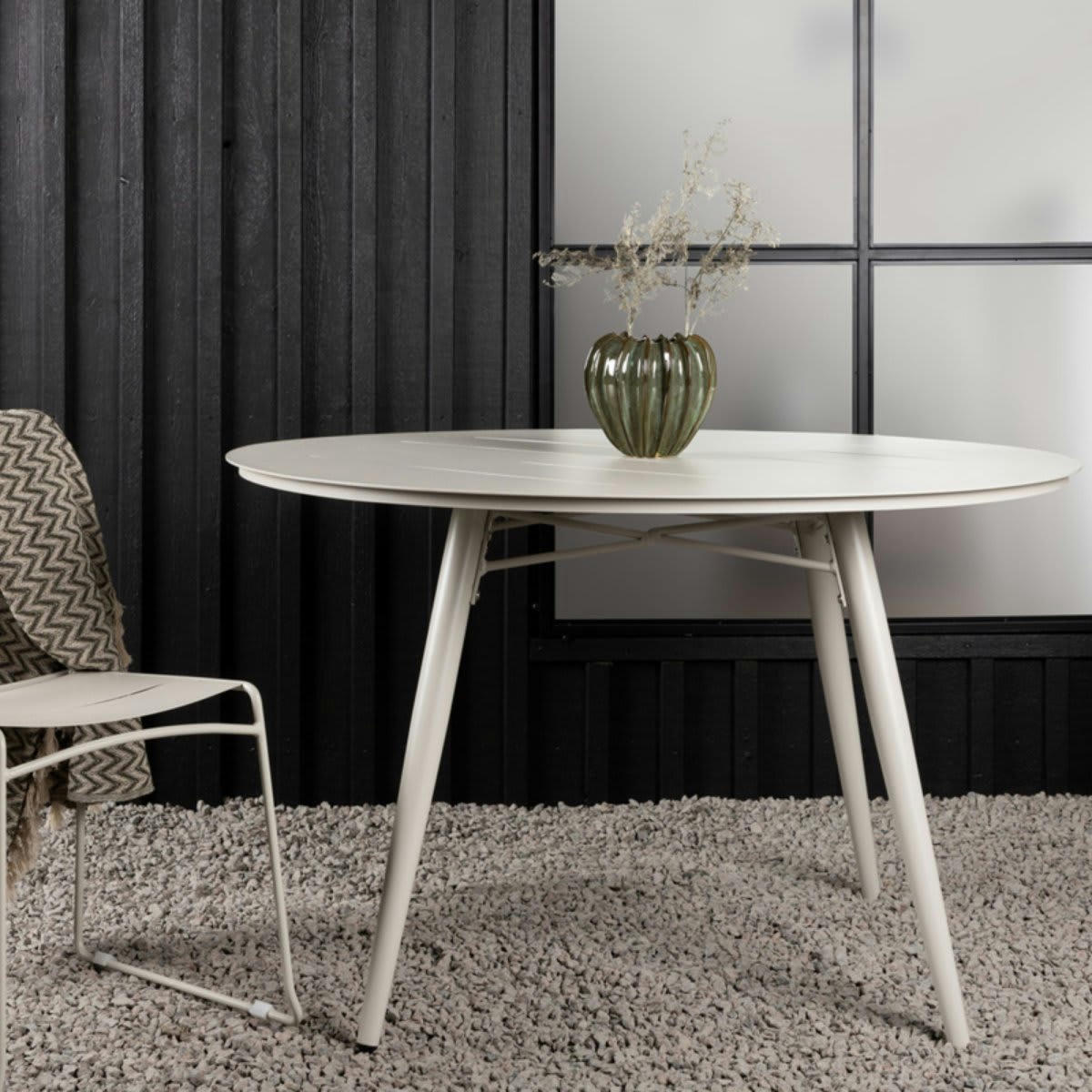 GOYA - Table de jardin ronde 120cm en aluminium beige