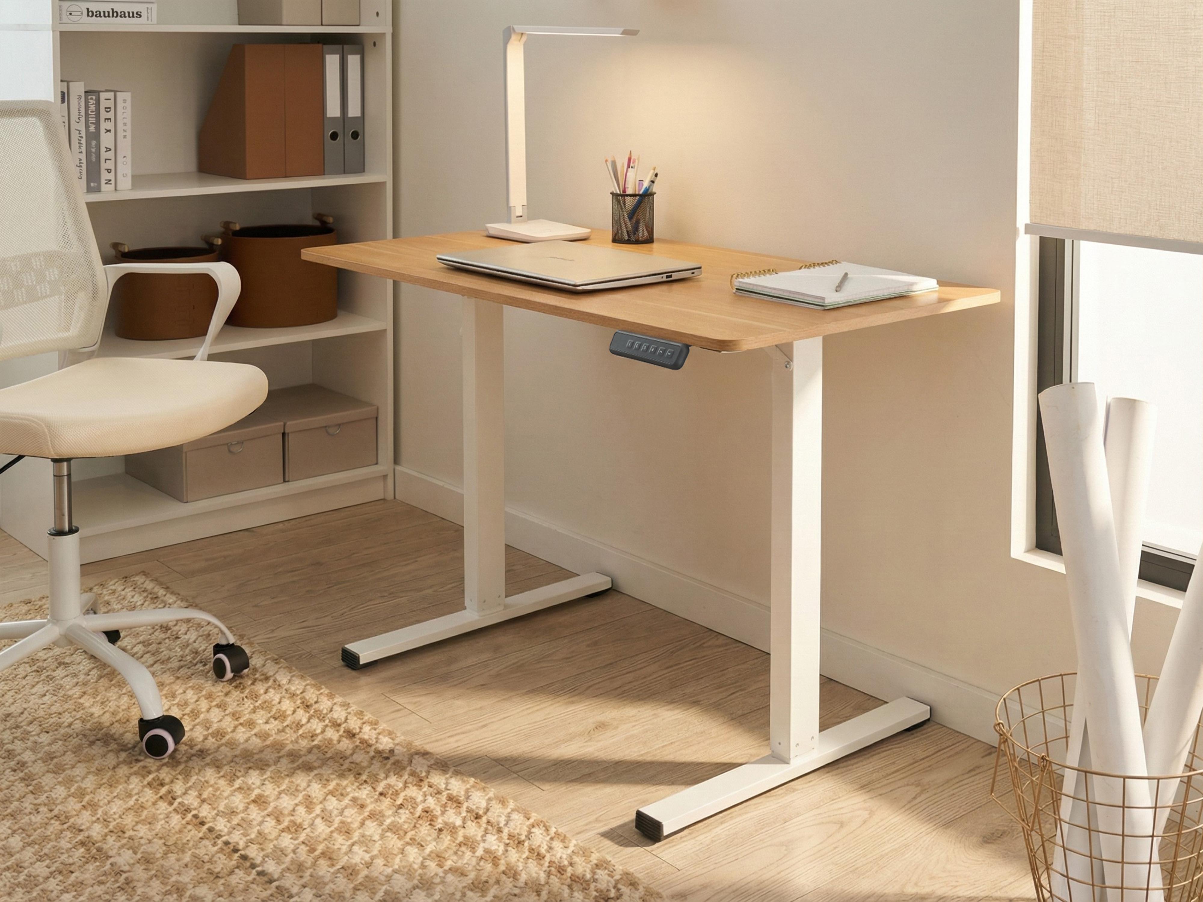 Electric Adjustable Standing Desk TAVARES Light Brown/ White 120 cm 60 cm