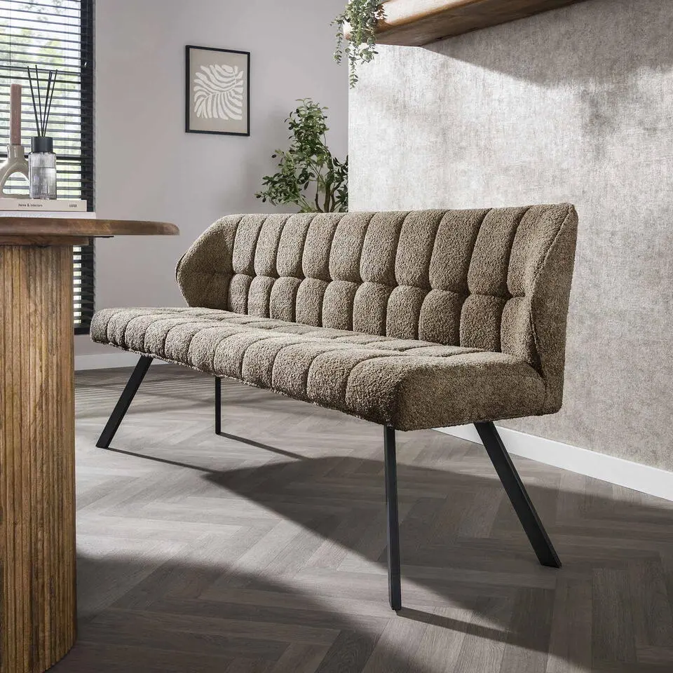 Eetkamerbank 2,5-Zits - Boucl&eacute; Zand - 180x59x84cm - Raster