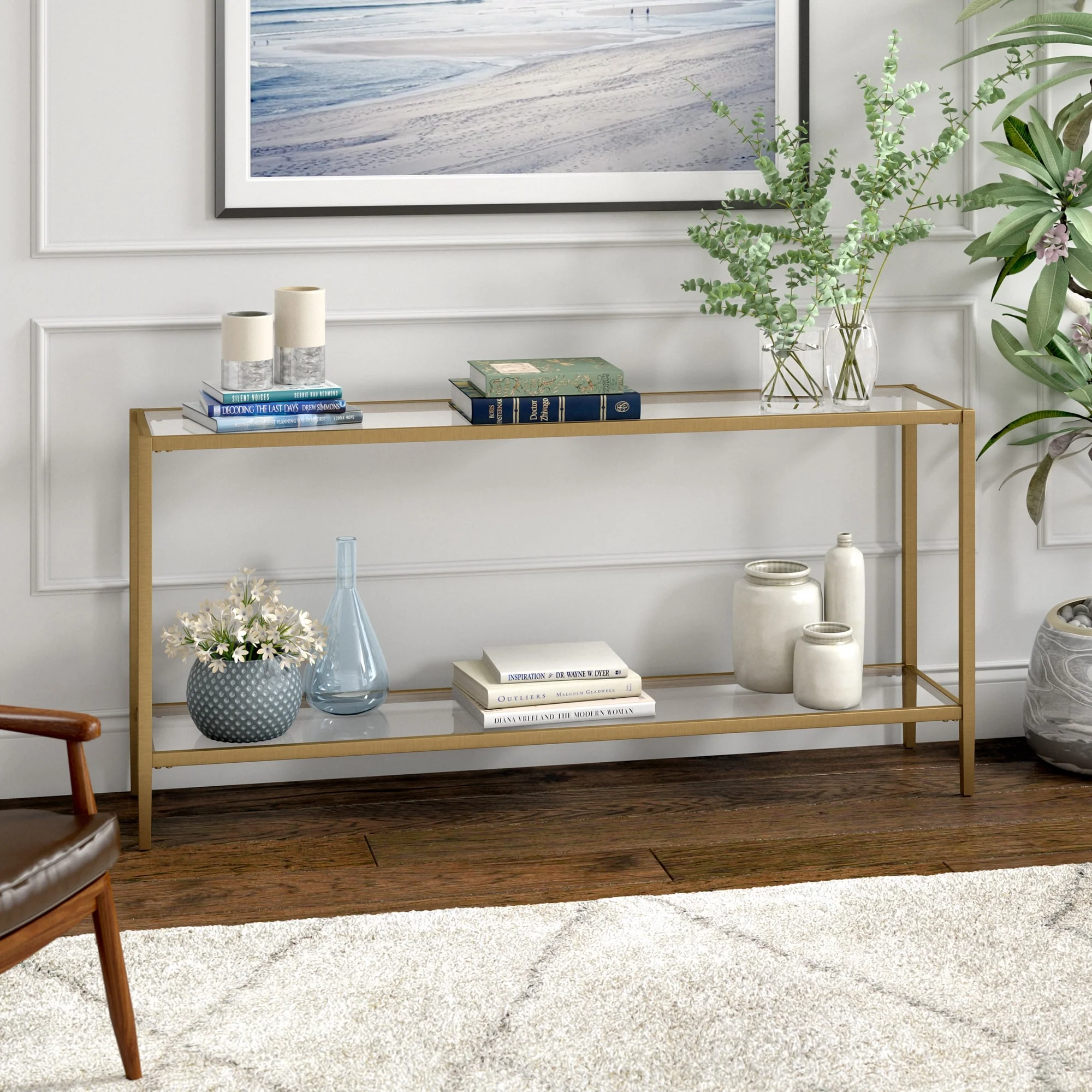 Hera 64'' Wide Rectangular Console Table with Glass Shelf - 64 Wide