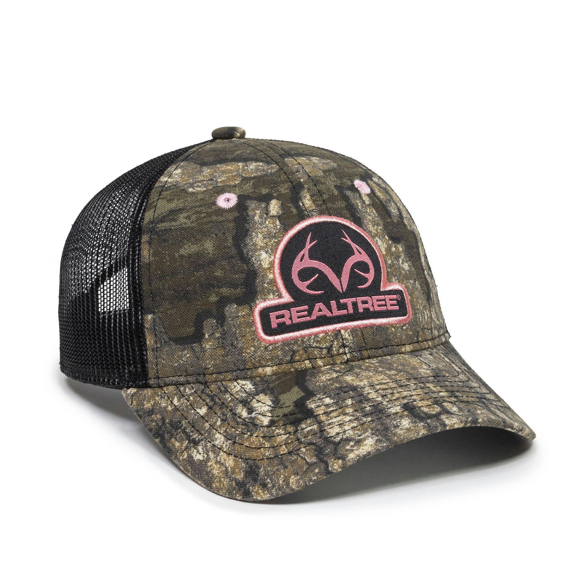 Realtree Women's Hunting Mesh Back Baseball CaP with Adjustable Closure, Camo/Black/Pink