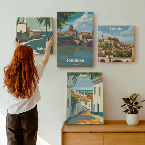 Obraz canvas 4 częściowy Grafiki miast |40x40, 40x60| Wallfluent