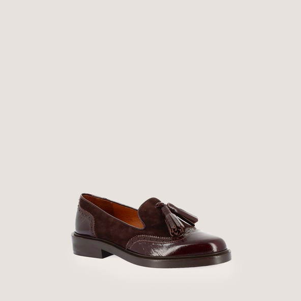 Mocassins à pampillesen cuir brillant chocolat et velours marron foncé | DARTHUR