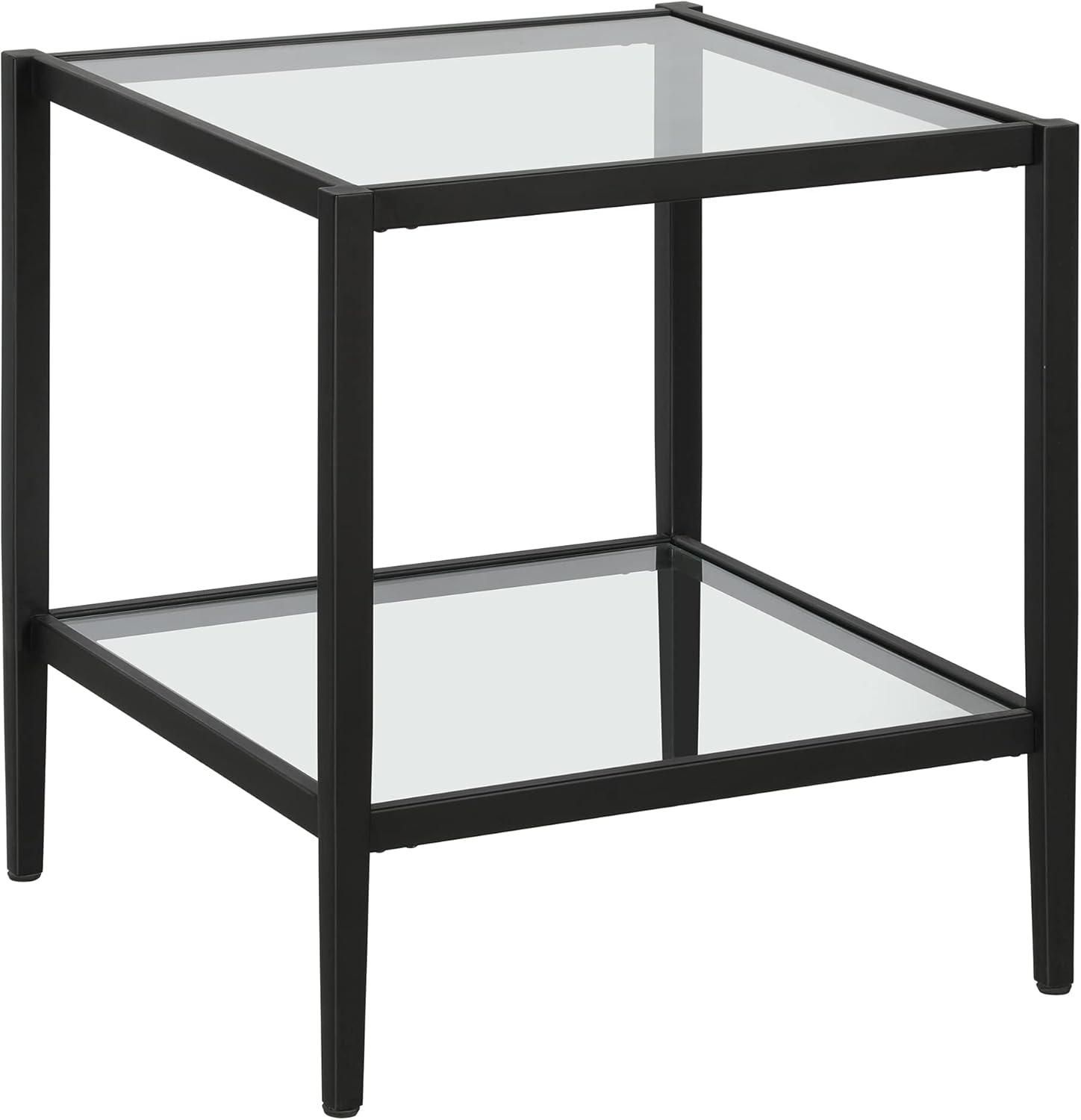 Henn&Hart 20 Wide Square Side Table with Glass Shelf in Blackened Bronze, Table for Living Room, Bedroom