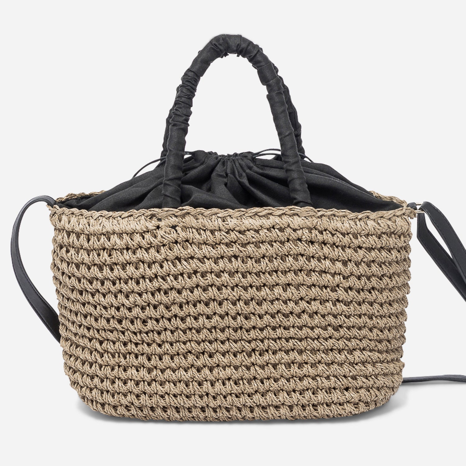 Panier beige foncé tressé à anses noires