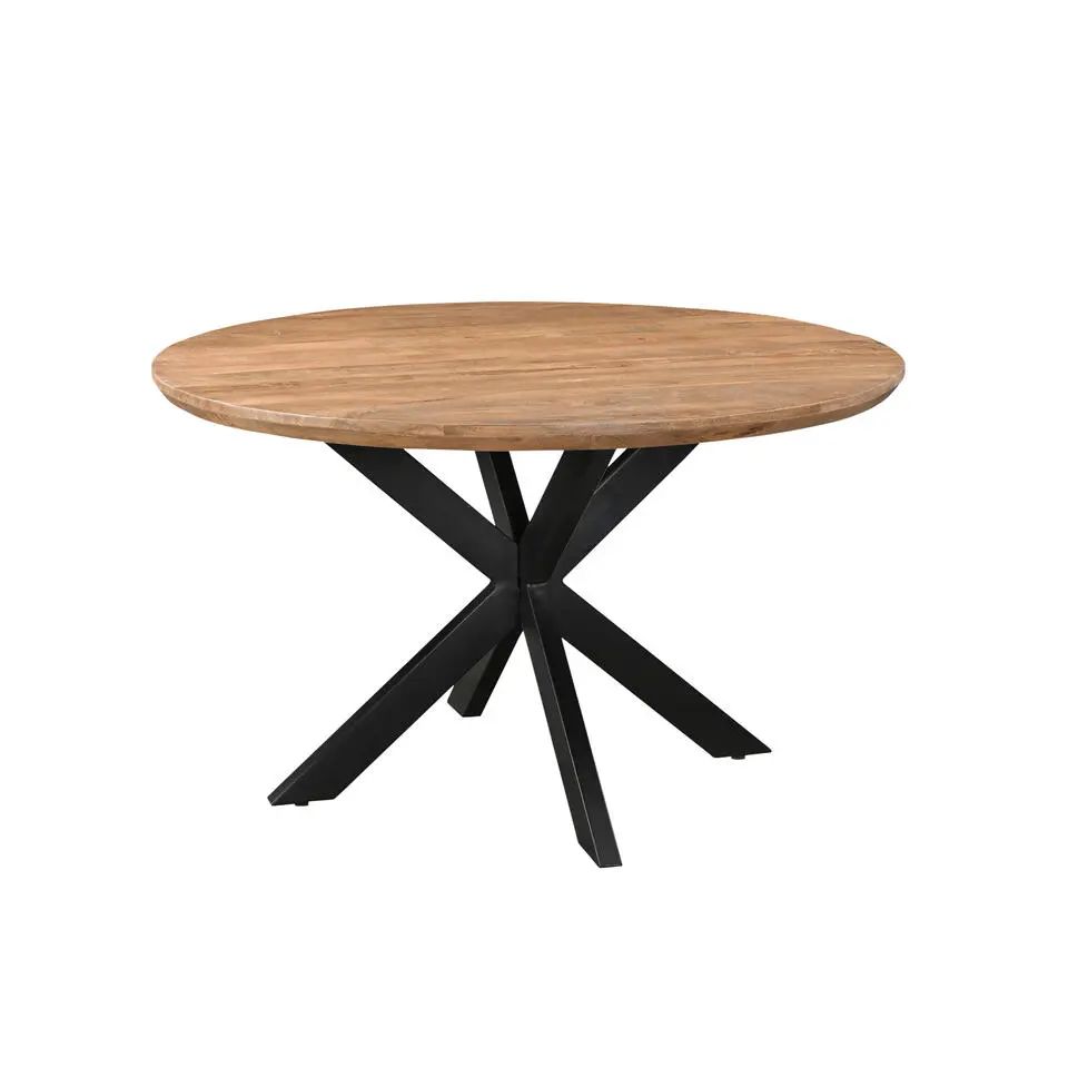 Livingfurn - Eetkamertafel Jesper Round 130cm - Mangohout / Gecoat Staal