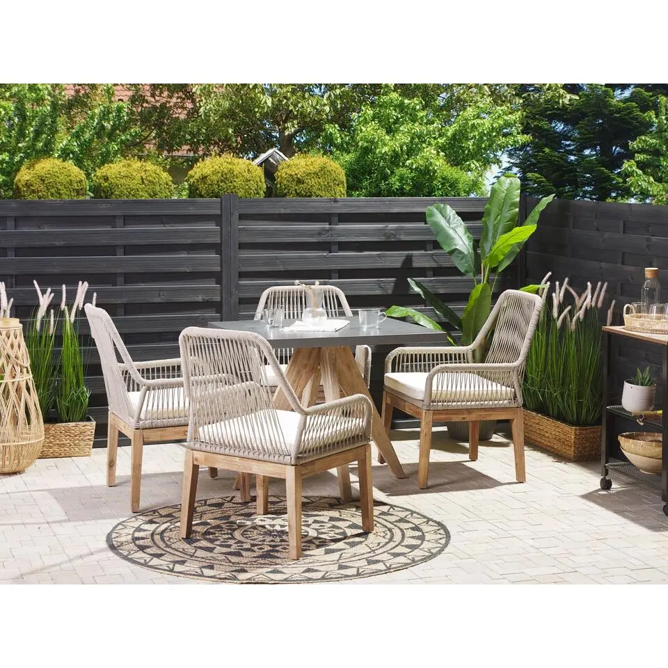 OLBIA - Tuinset voor 4 Vierkant - Grijs/Beige - Vezelcement