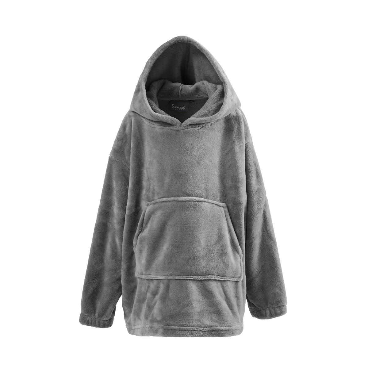 GINGER - Poncho polaire enfant à capuche doux & chaud  gris perle 09/14 ans