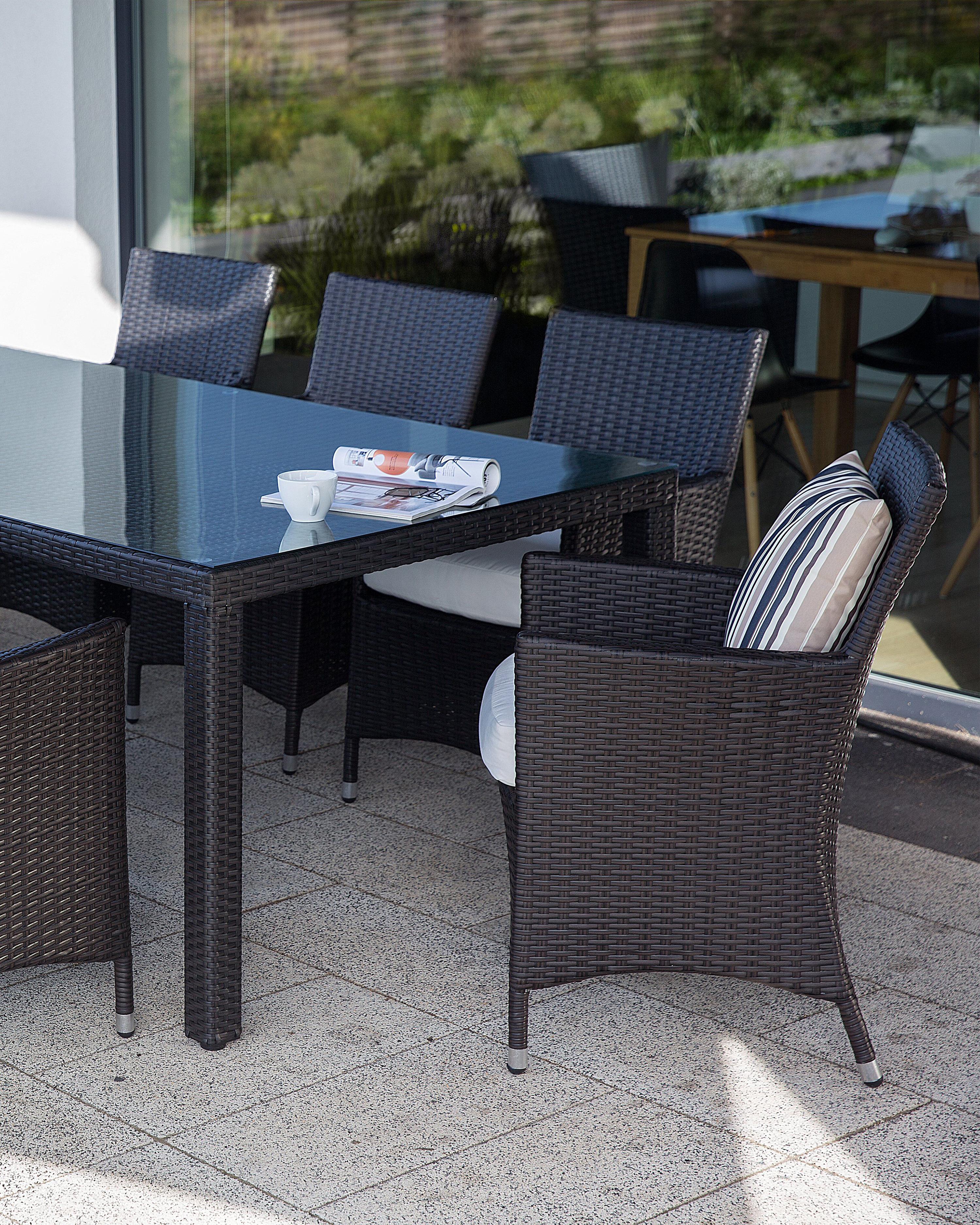 Set of 2 Garden Chairs with Cushions ITALY PE Rattan Dark Brown