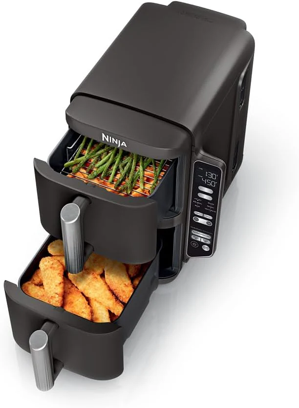 8L Double-Layer Dual-Basket Air Fryer, Space-Saving, Serves 6, Multifunctional for Baking  Dehydrating, Dishwasher-Safe Parts