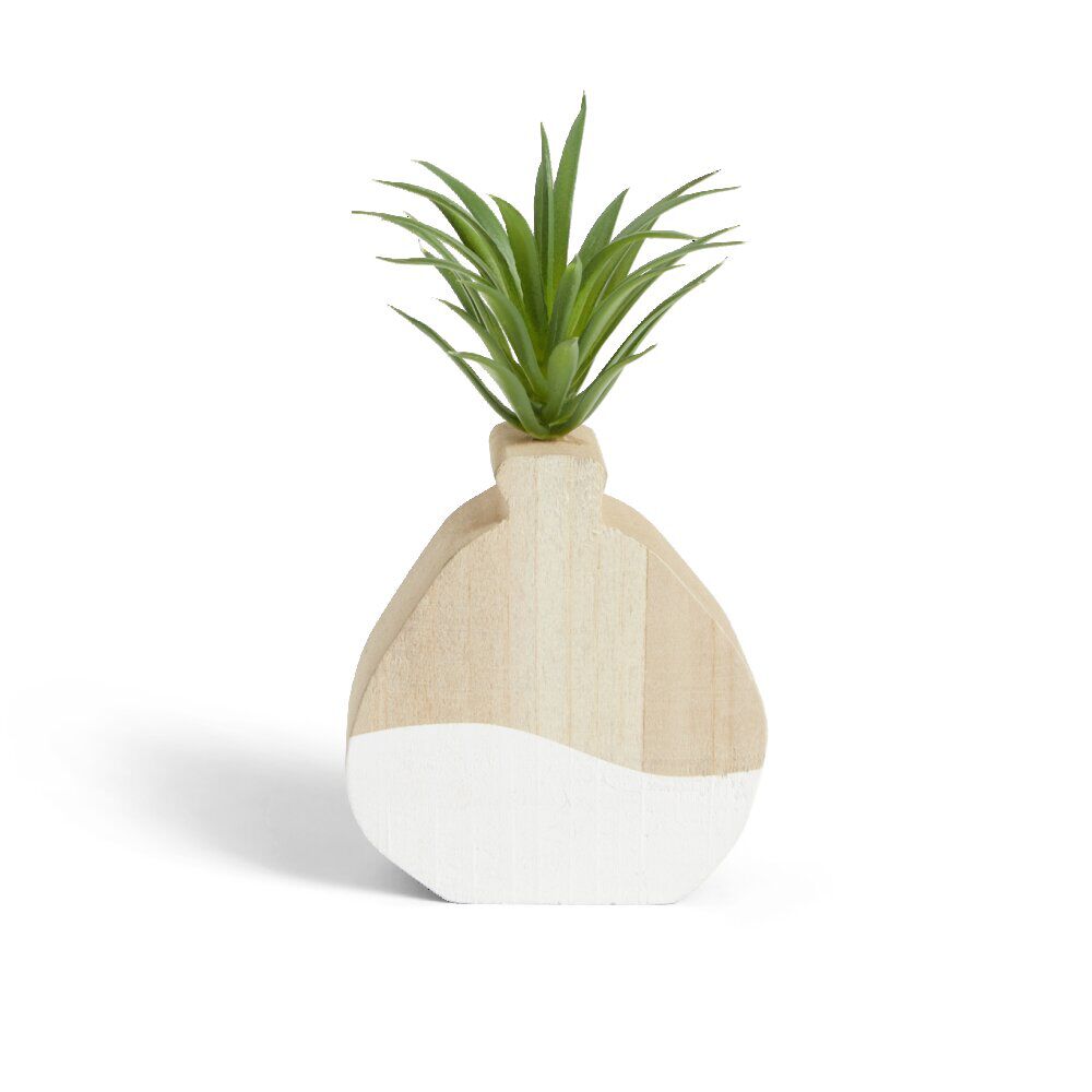 Plante artificielle dans pot MDF blanc et naturel 7,5x7xH10,5cm