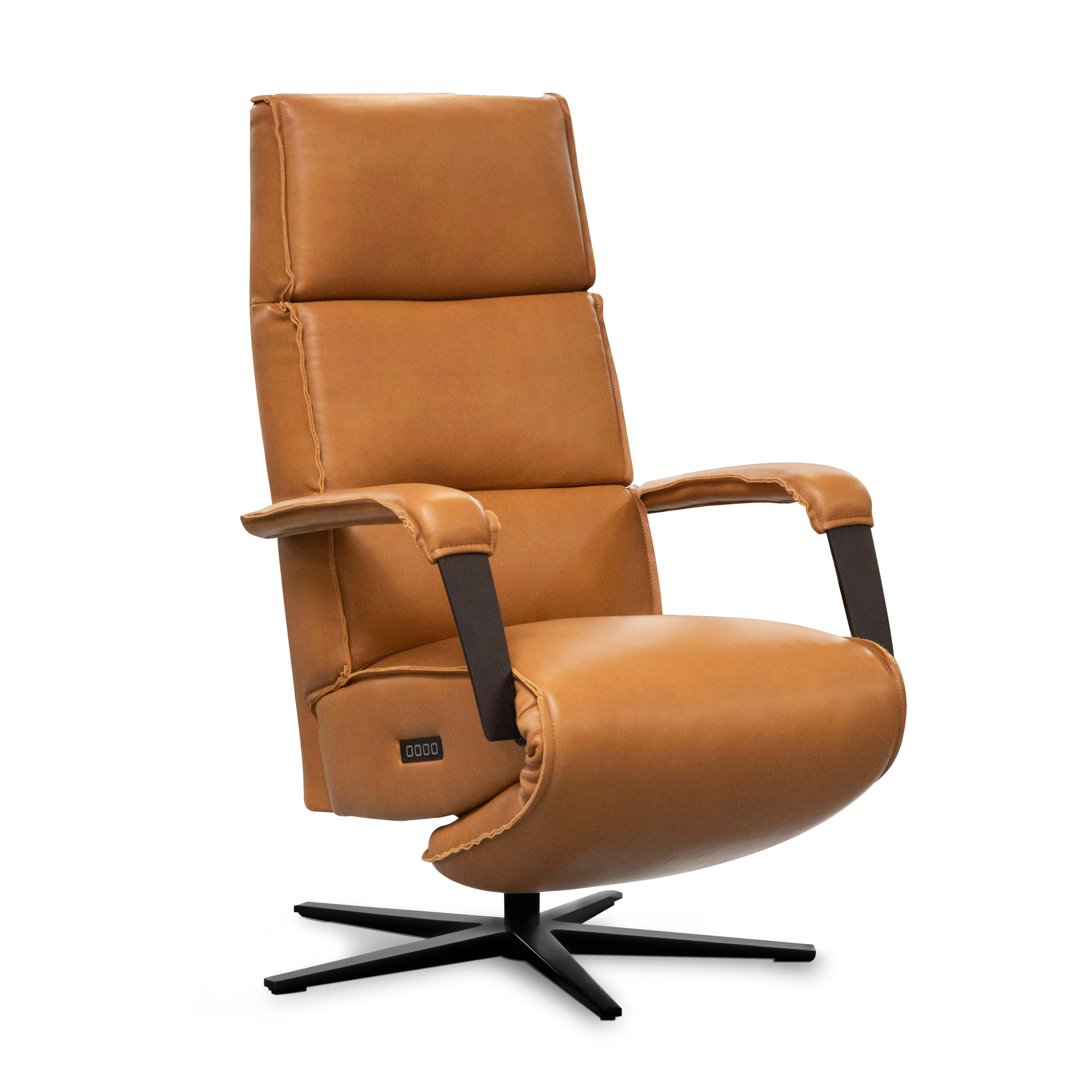 NILS - Fauteuil de relaxation électrique en cuir camel