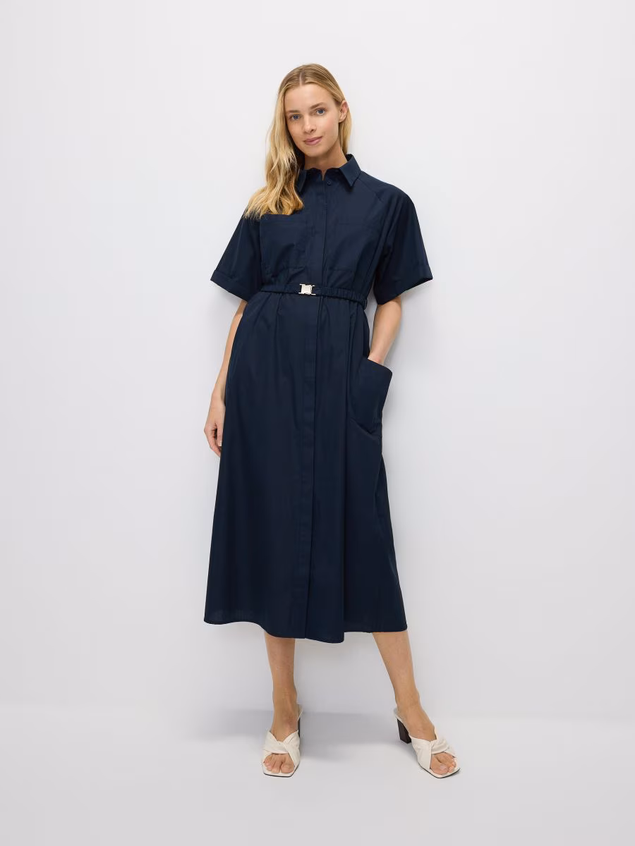 Midi Shirt Dress With Tie Waist