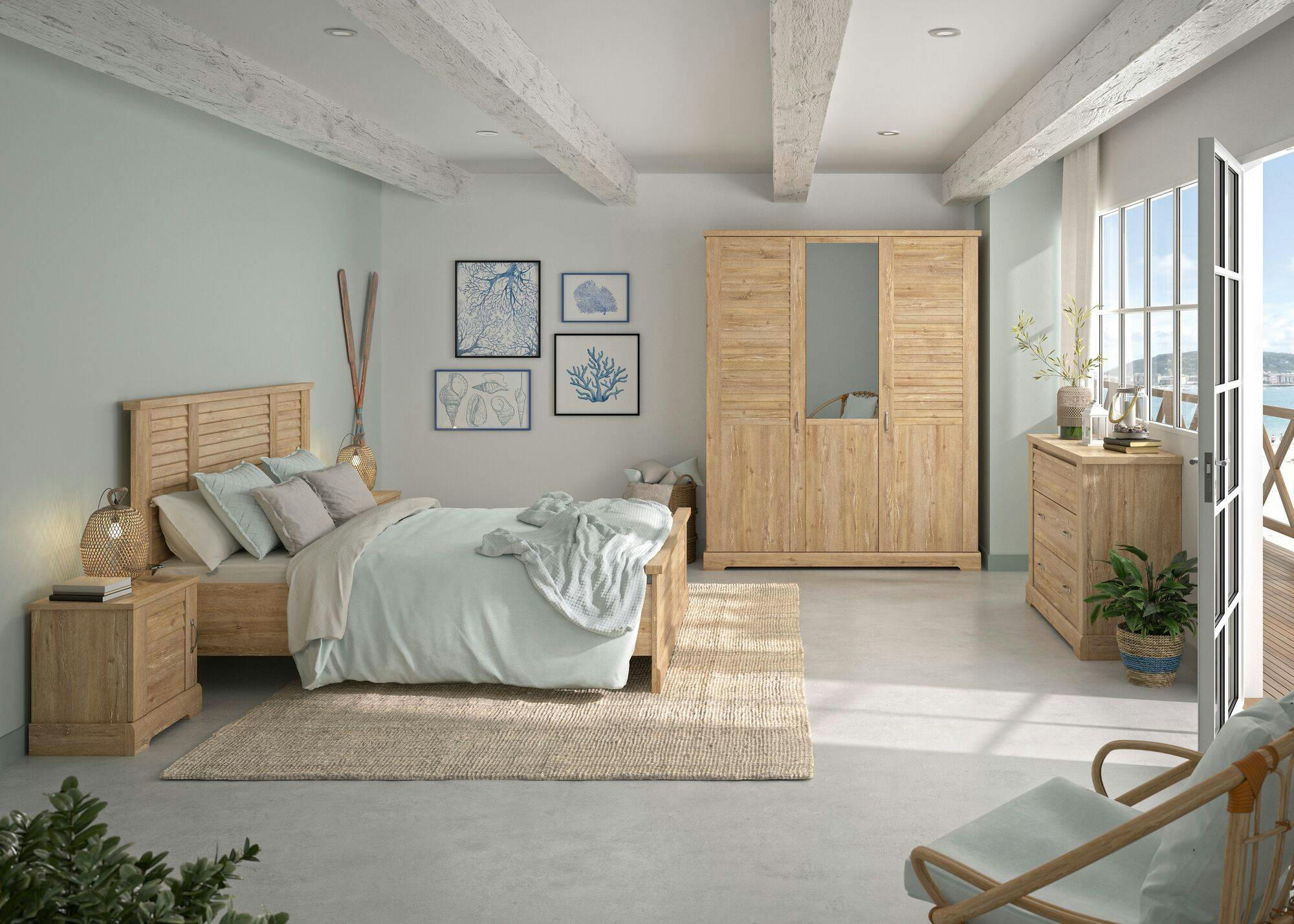 ELENA - Armoire 3 portes effet bois clair