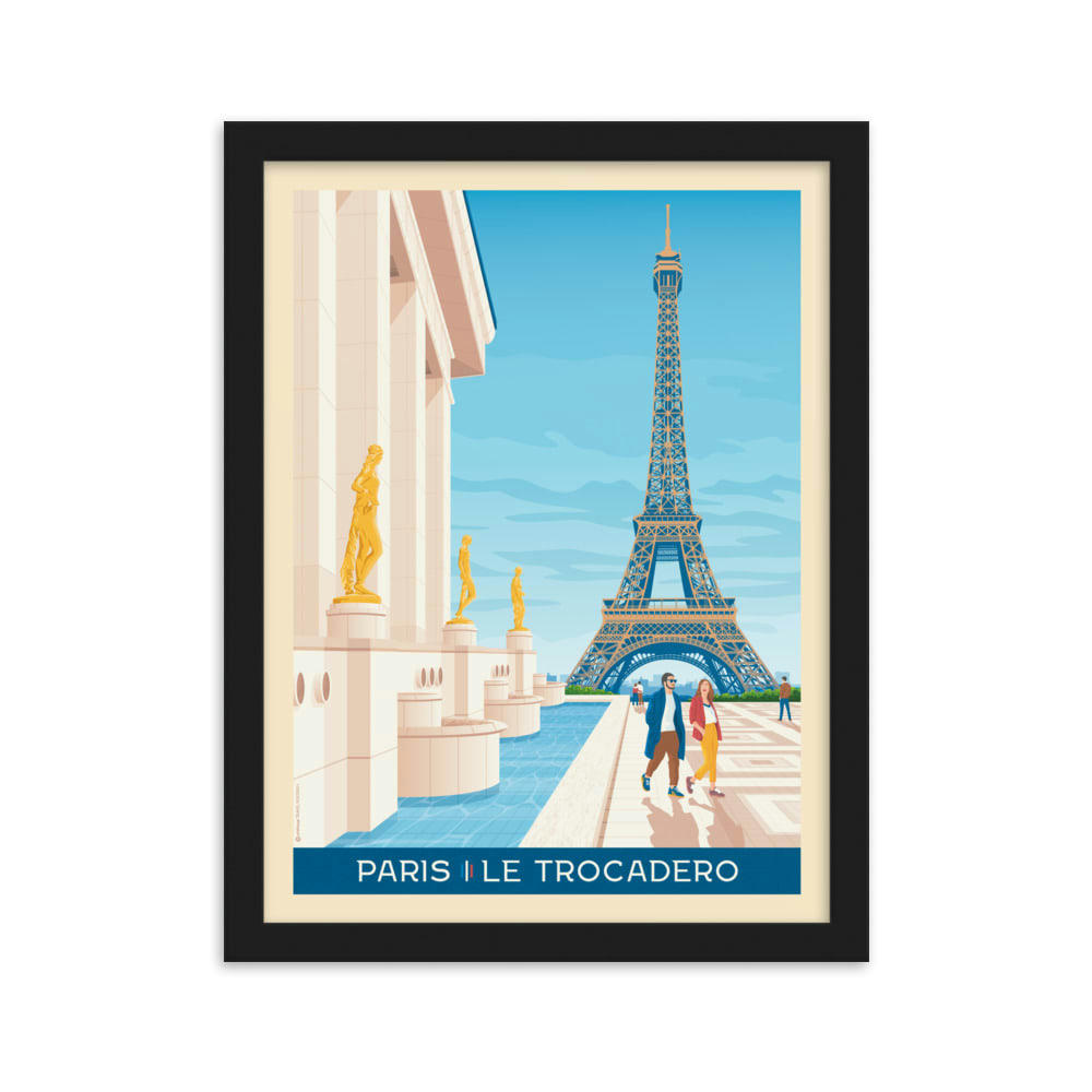 - Affiche Paris France - Trocadero + Cadre Bois noir 21x29,7 cm