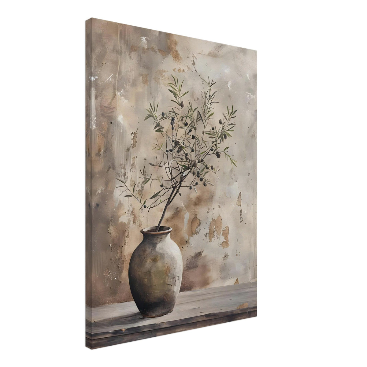Artfulprints Canvas Rustic olive vase canvas - 50x70 cm - beige