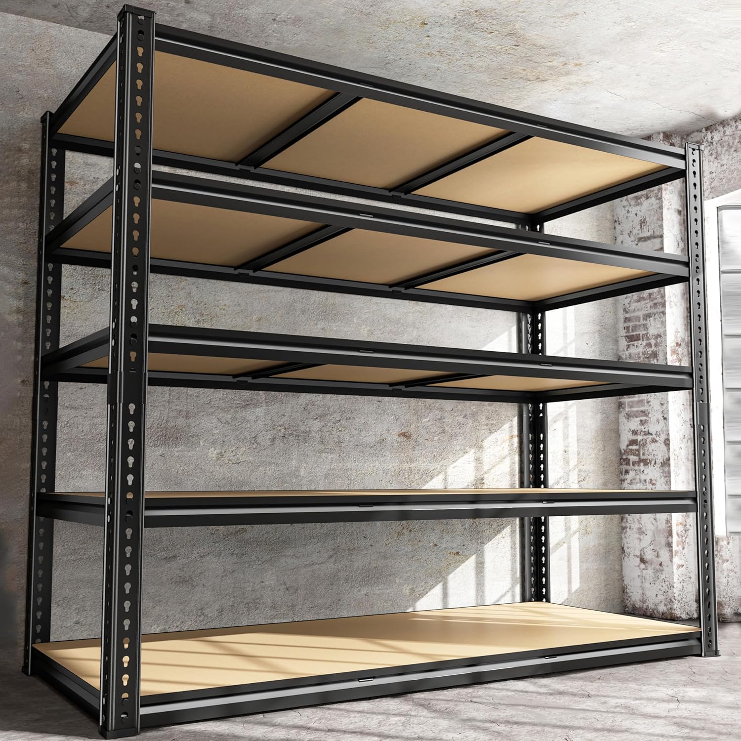 48 W Garage Shelving Heavy Duty 3080LBS Garage Storage Shelving, 5 Tier Adjustable Metal Shelving Unit Utility Rack Shelf for Warehouse, Pantry, Closet, Kitchen 72 H x 48 W x 24 D, Black,Gifts