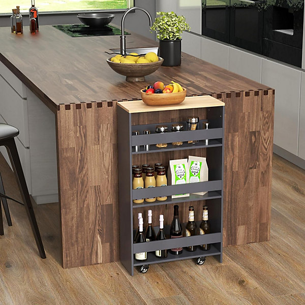 Chariot de Rangement de Cuisine à 4 Niveaux étagère de Cuisine Polyvalente avec Poignée Latérale Gris