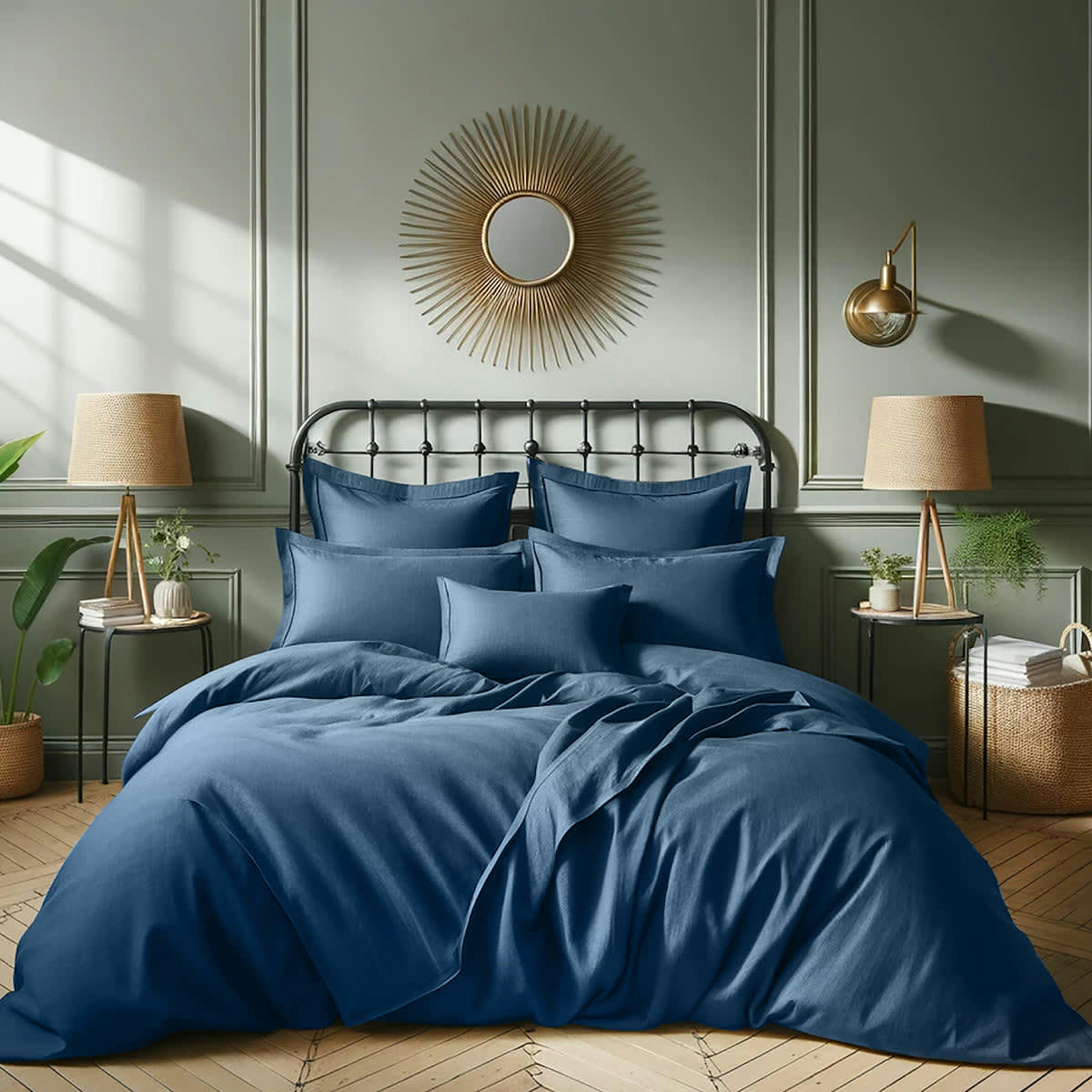 JULIA - Housse de couette satin de coton  240x220 bleu nuit