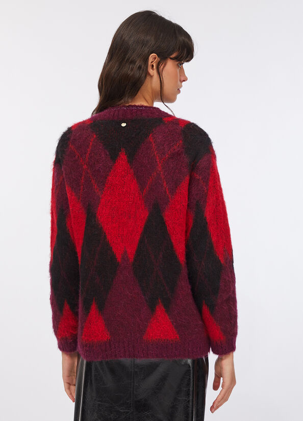 Cardigan a losanghe in lana e alpaca