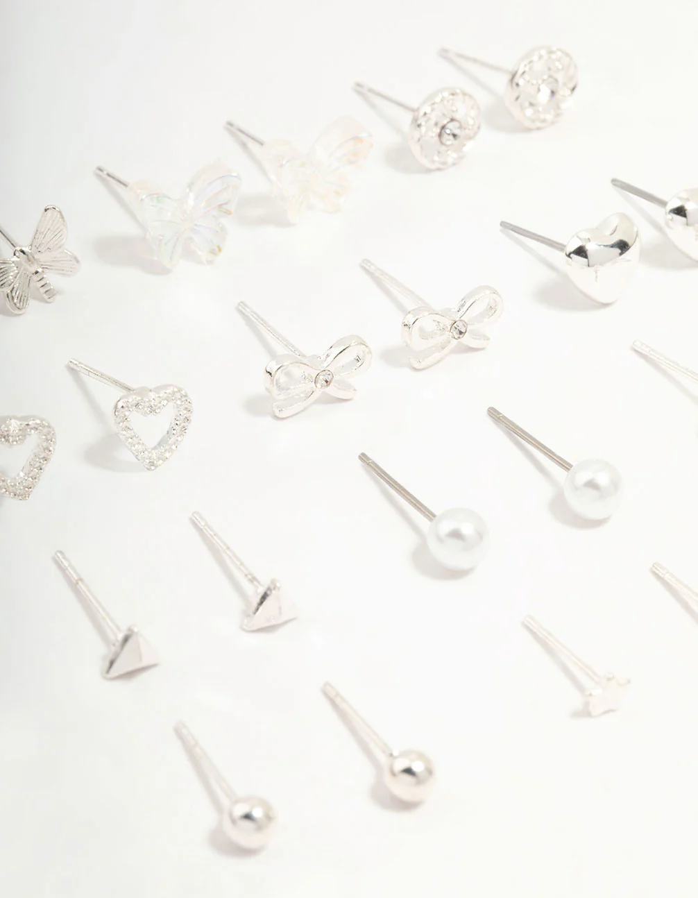 Silver Butterfly & Mixed Style Stud Earrings 12-Pack