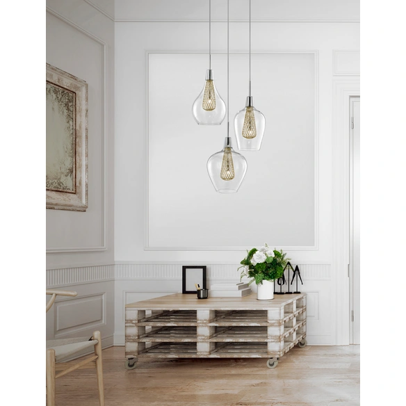 Pendelleuchte »Filo«, LED, 3-flammig, goldfarben/transparent/chromfarben