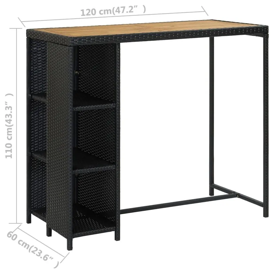 vidaXL Tuinbarset met Opbergruimte - Zwart Poly Rattan, Hout - 120x60 cm - 5 St.