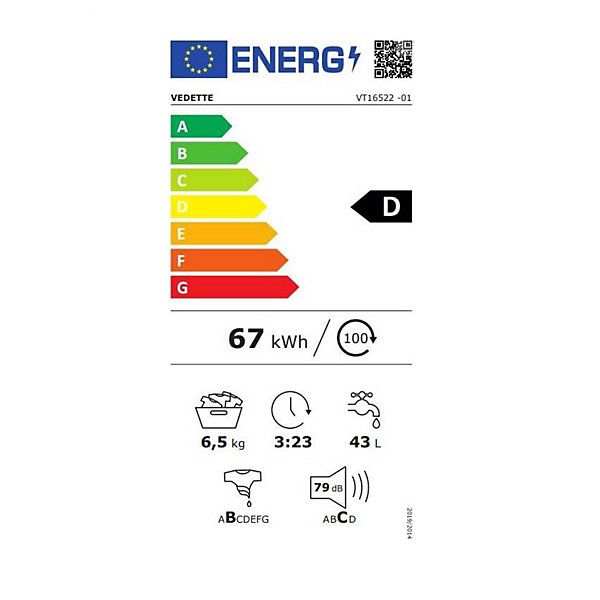 Lave-linge top 6kg 1200 tours/min blanc Vedette VT16522