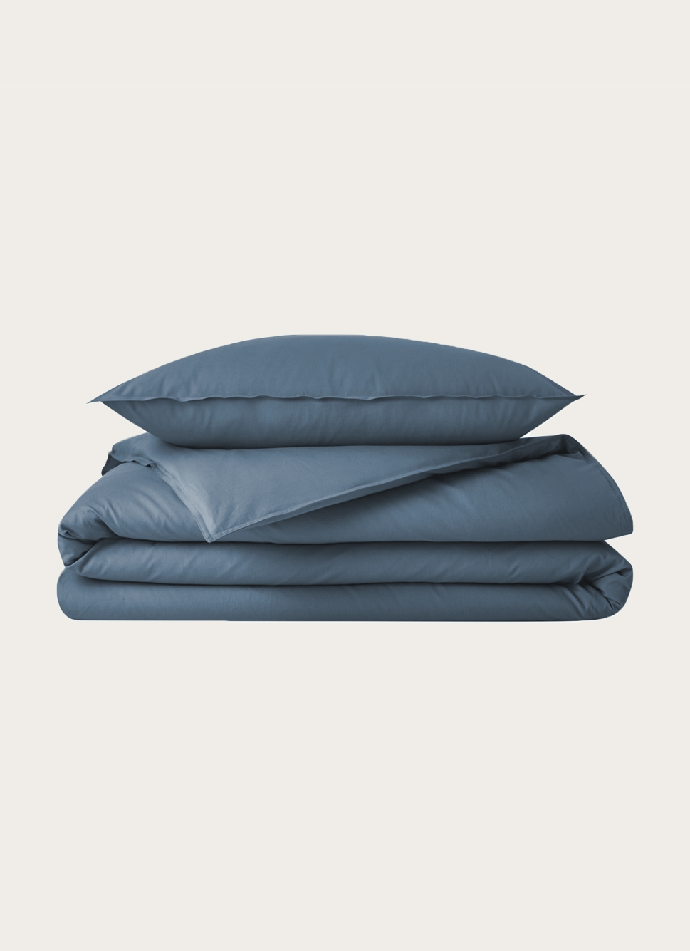 TAIE D'OREILLER UNIE EN COTON LAVÉ BIO GRIS BLEU