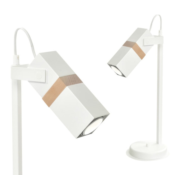 Lampka biurkowabiała jasne drewno VIDAR 1xGU10x40W wys:47cm Milagro