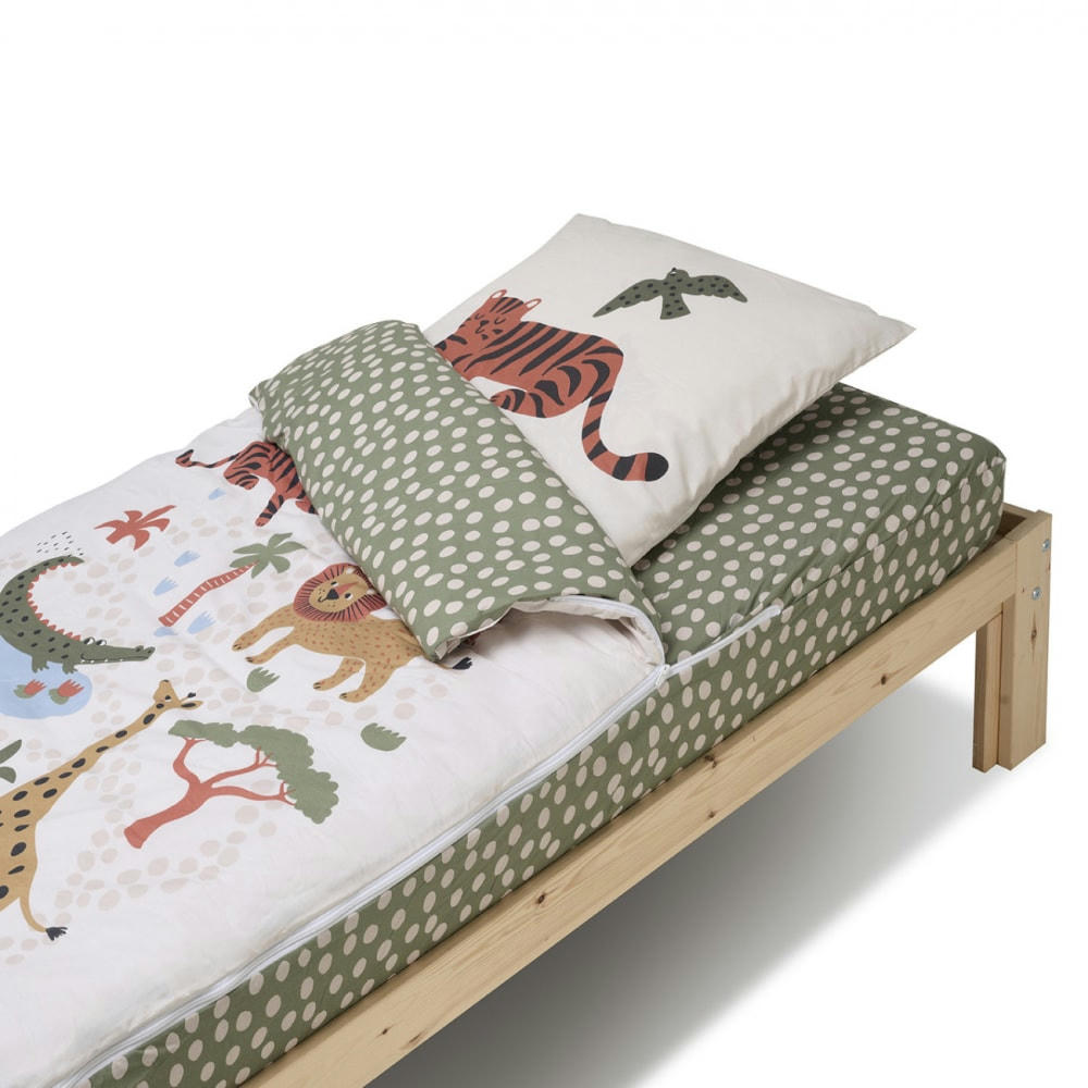 CARADOU - Parure de lit enfant avec couette motif jungle 90x190cm