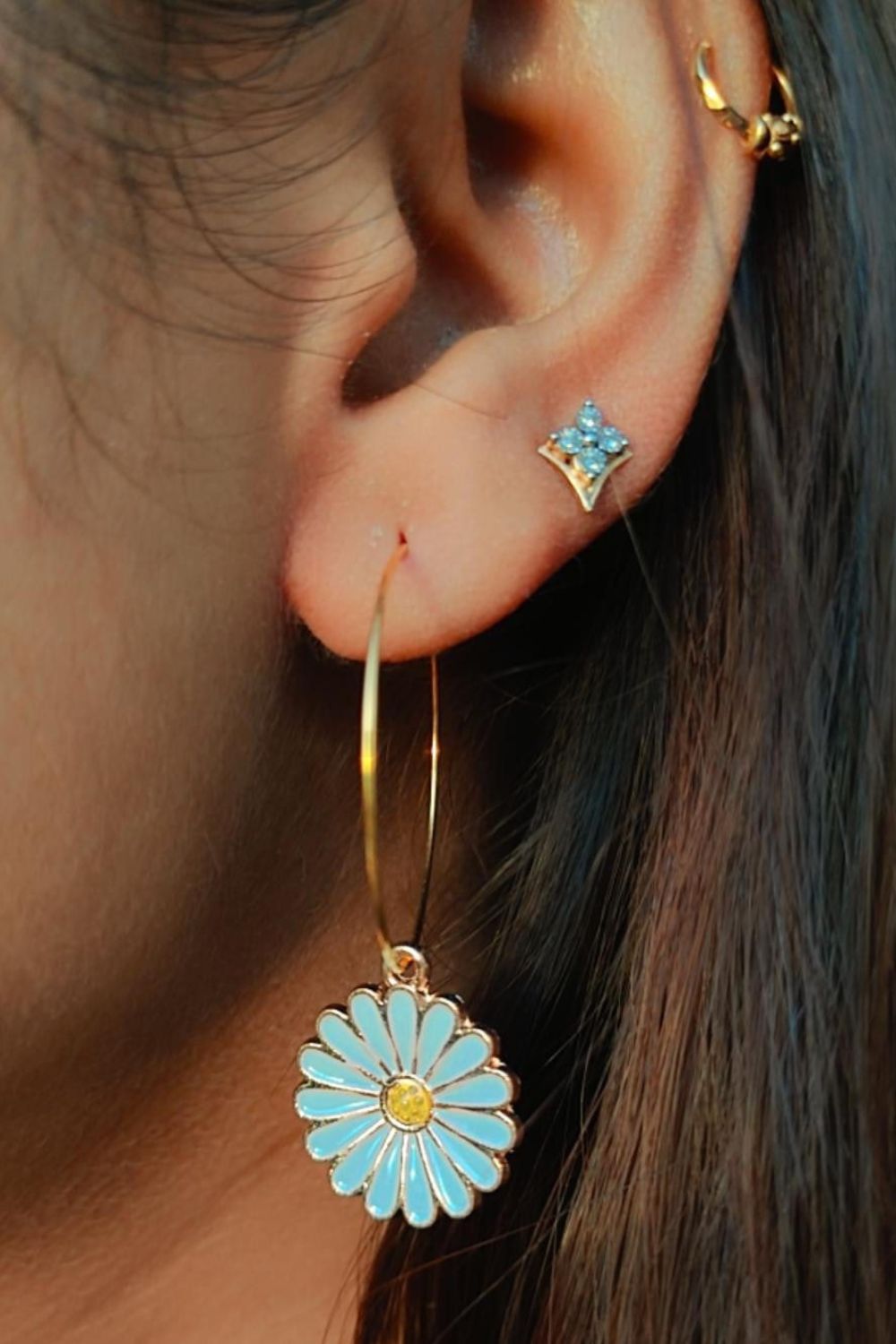 The Colourful Aura Multicolour Sunflower Charm 30mm Hoop Earrings