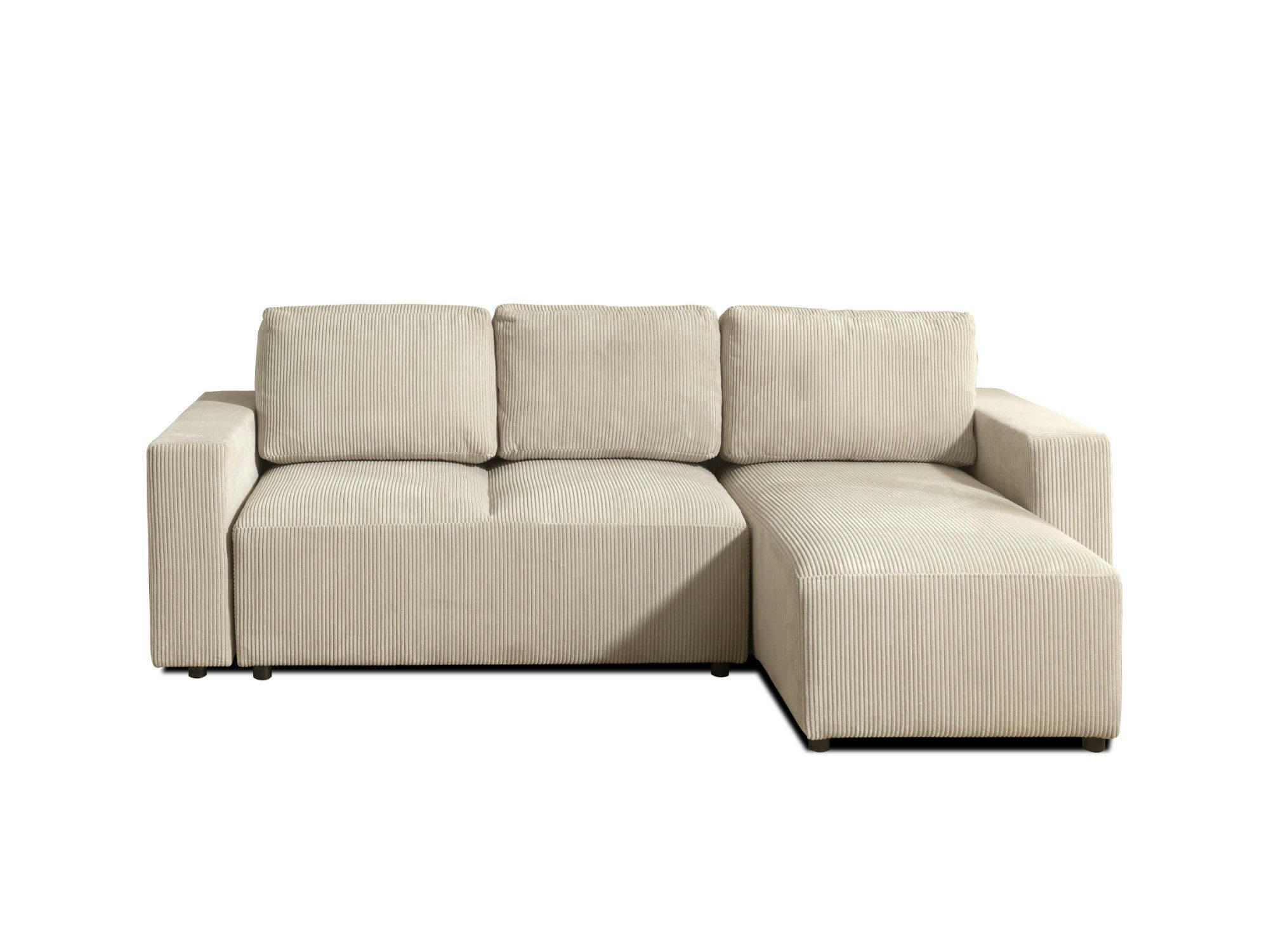 LIVY - Canapé d'angle droit convertible 4 places en velours côtelé beige