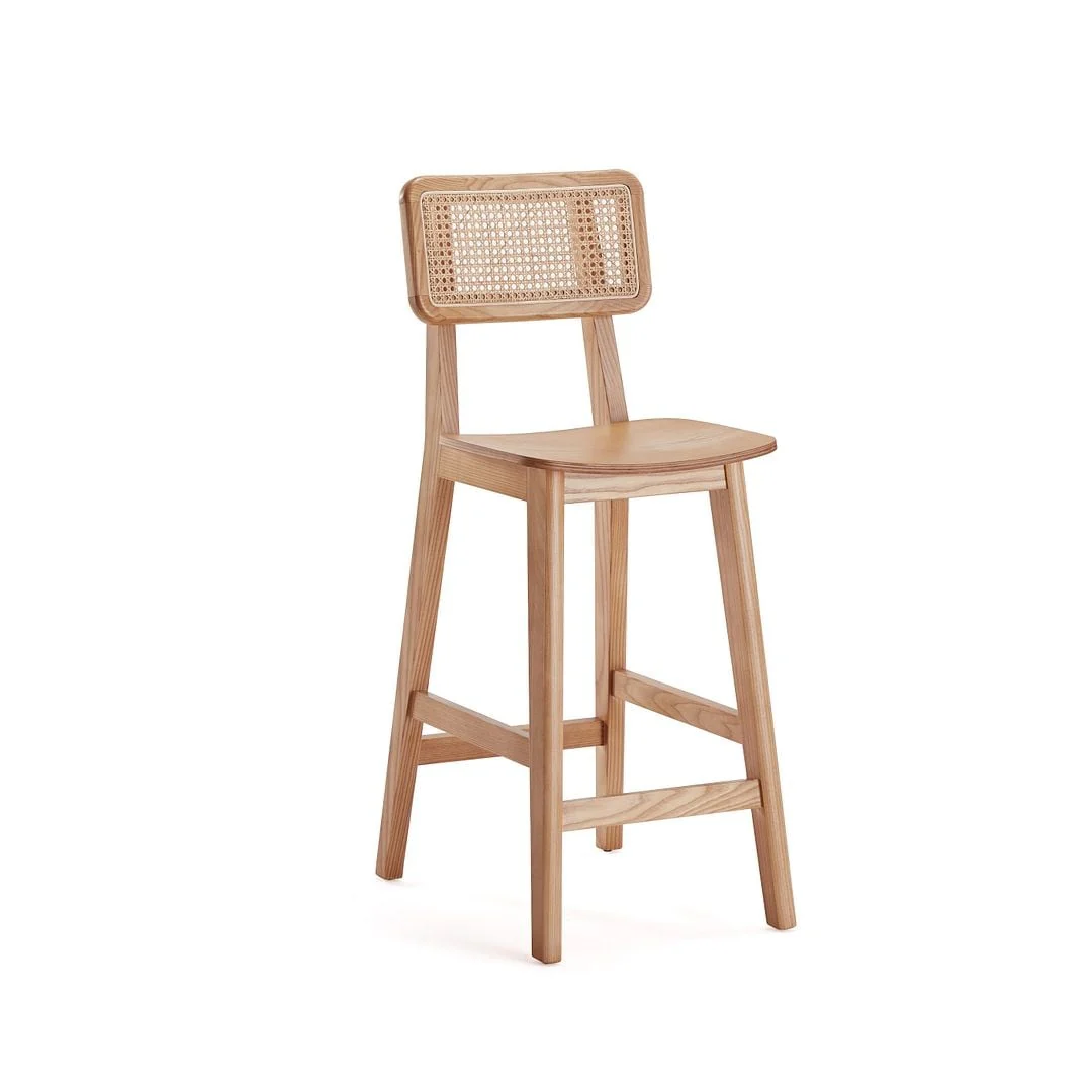 Manhattan Comfort Versailles Counter Stool in Black and Natural Cane