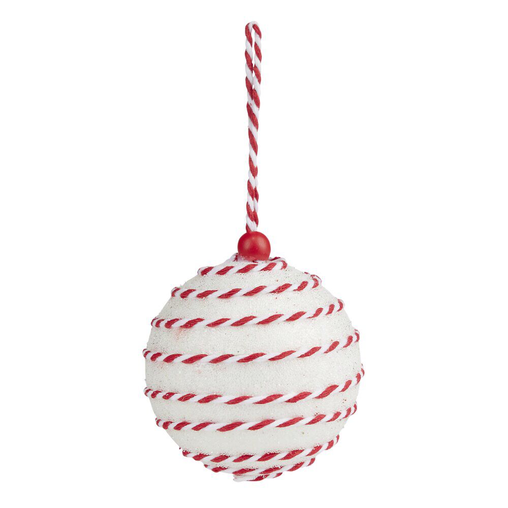 Boule No&euml;l ruban torsadé Ø8cm rouge et blanc - 2 modèles