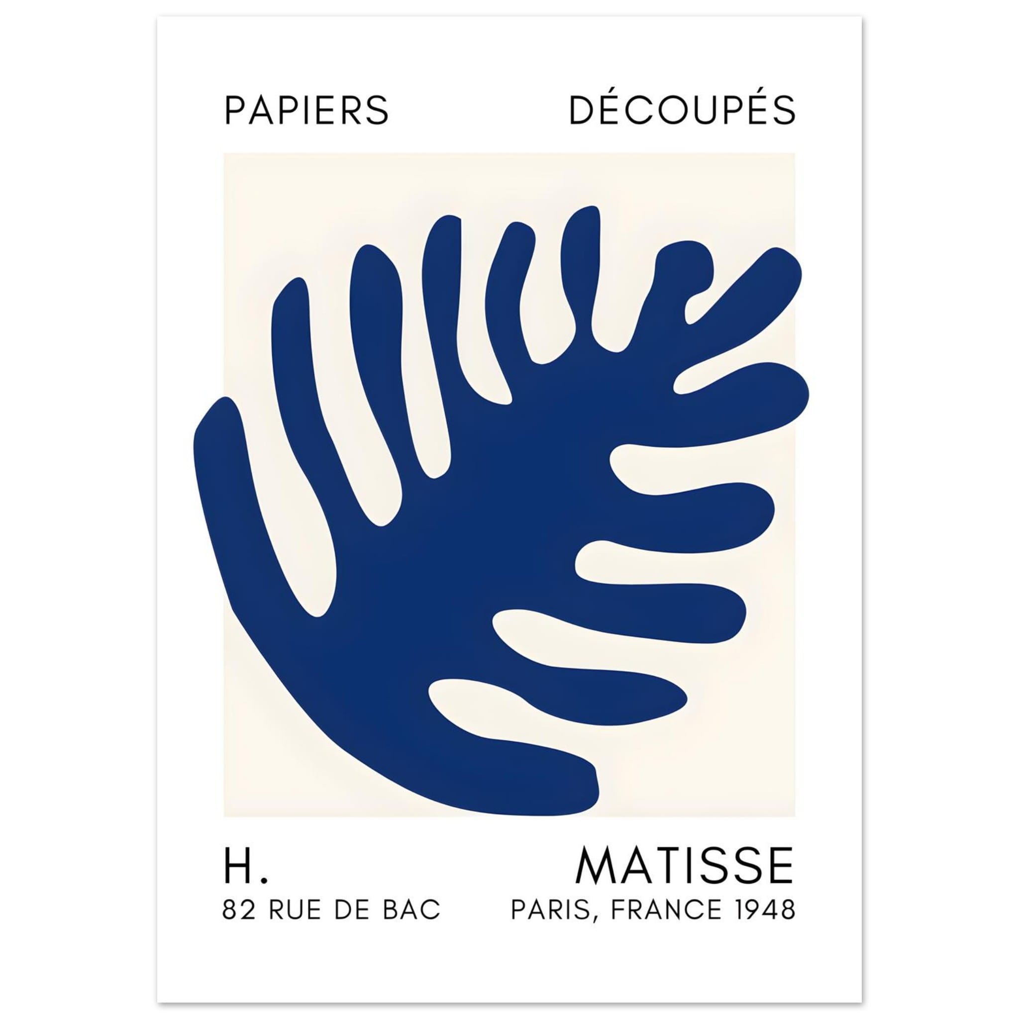Artfulprints Poster Matisse – Coral bloom navy blue II  - 50x70 cm - Blauw