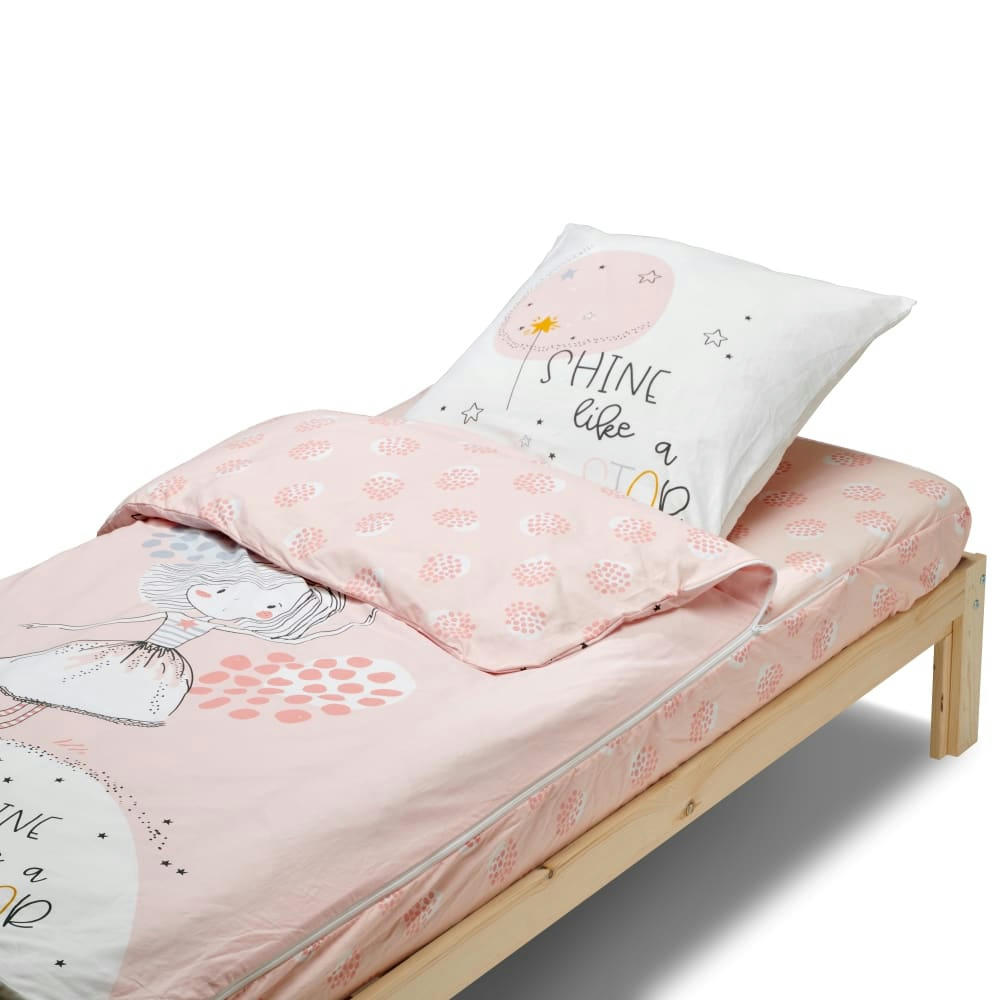 CARADOU - Parure de lit enfant avec couette motif princesse shine 90x190cm