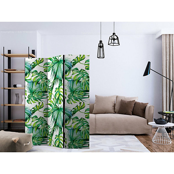 Paravent Décoratif Feuillage Tropical pour Intérieurs 135 x 172 cm Blanc et Vert