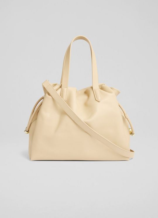 Selina Light Taupe Leather Bead Tote