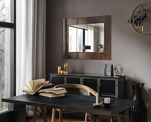 Miroir Avec Cadre En Verre Tulup 80x60 cm Métal Rouillé Tendance Miroir Design Entrée