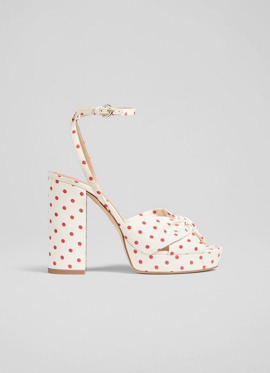 Amanda Cream and Red Spot Fabric Platform Sandals