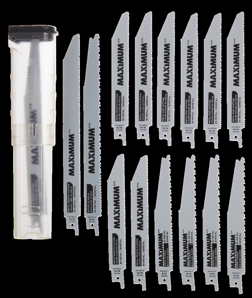 MAXIMUM Assorted TPI Bi-Metal Reciprocating Saw Blade Set with Case, for Metal, Wood with Nails, 15-pc