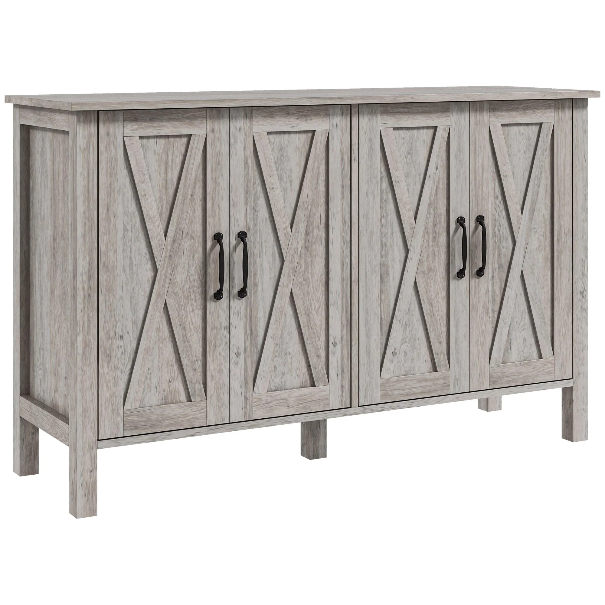 HOMCOM Buffet Cabinet, 47 Sideboard with 4 Barn Doors and 2 Adjustable Shelves, Farmhouse Coffee Bar Cabinet