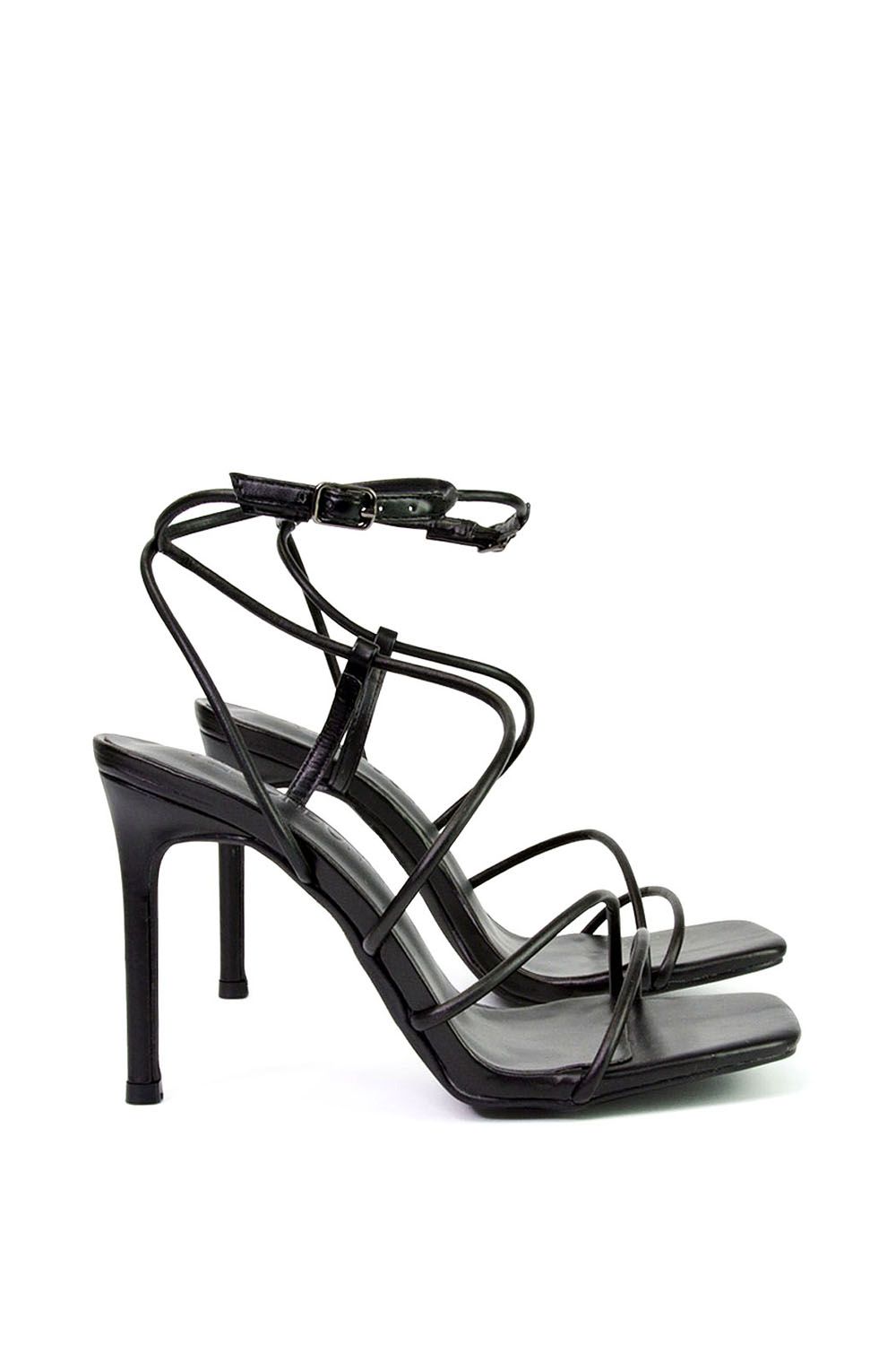 XY London Flynn' Strappy Buckle Up Square Toe Shoes With Stiletto High Heels