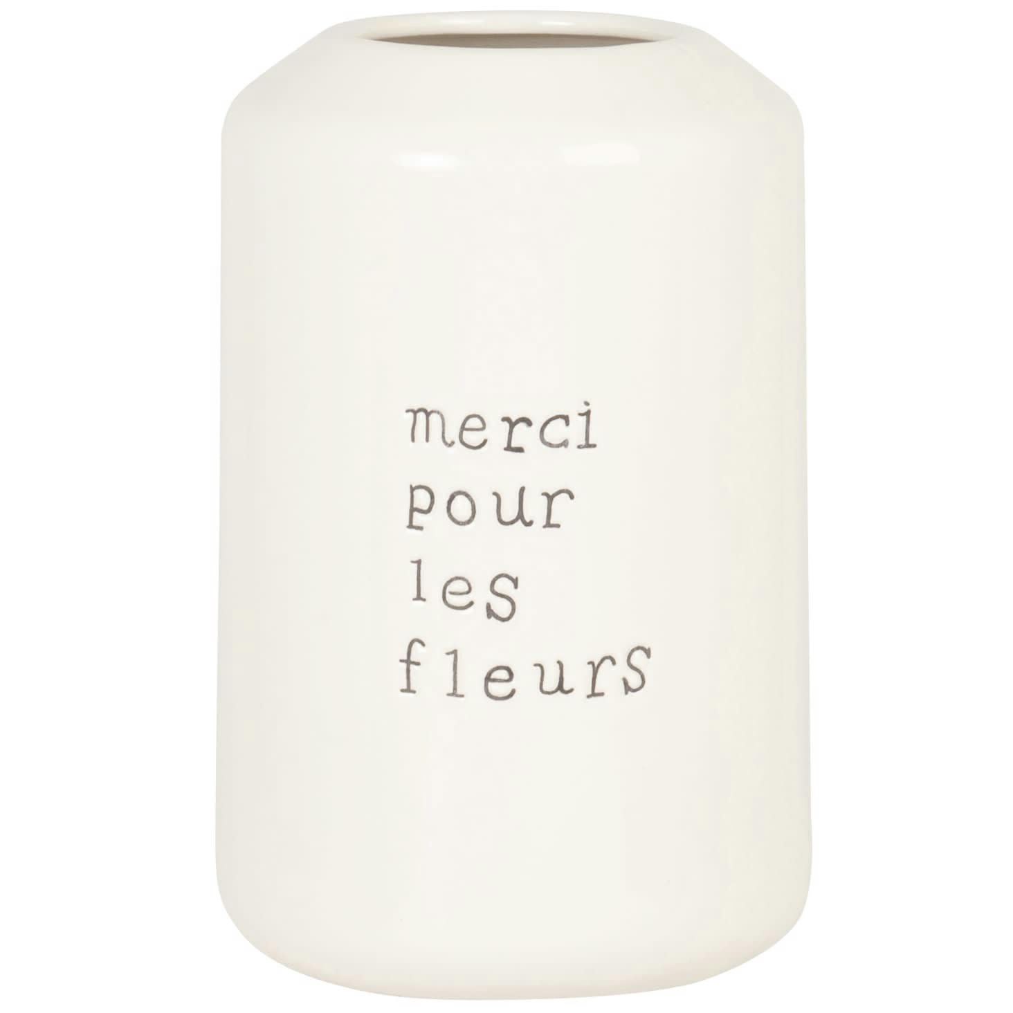 - Vase en dolomite écrue "Merci pour les fleurs" H24