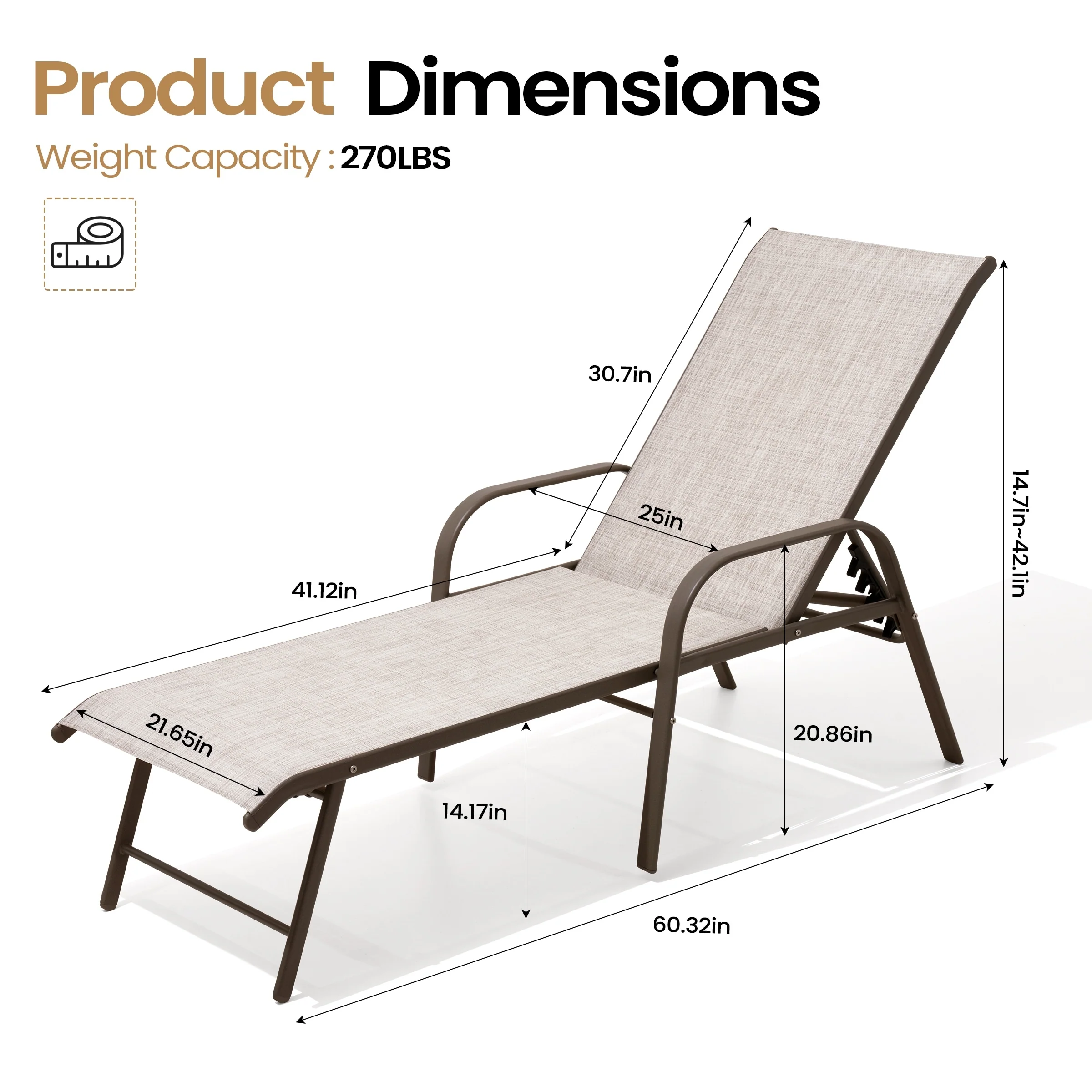 VredHom Outdoor Aluminum Adjustable Patio Chaise Lounge Chairs
